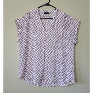 Pleione Women's XL V-Neck Top White Paisley Print Officecore Career Corpcore